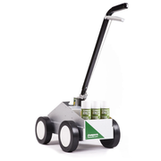 Carrello traccialinee con ruote robuste e maniglione per segnare i campi da gioco, adatto a superfici sintetiche.